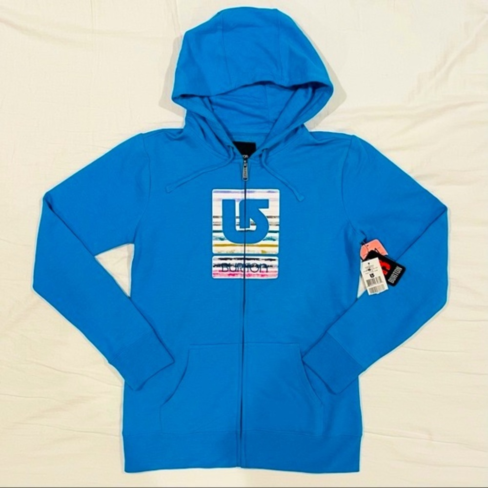 New Burton Hooded Sweatshirt Womens Medium Full Zip Hoodie Heather Blu-Ray Blue